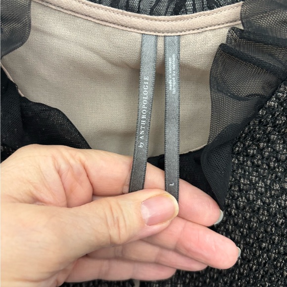 Anthropologie Sheer Black/Tan Lace Whimsigoth Dark Feminine Victorian Blouse, L - Picture 3 of 10